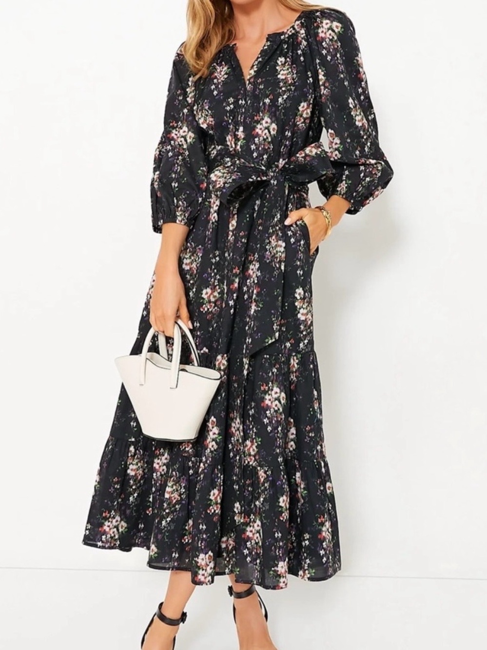 Tuckernuck Dress - Size XS - Onyx Falling Flowers Bouquet Lyles Maxi Dress